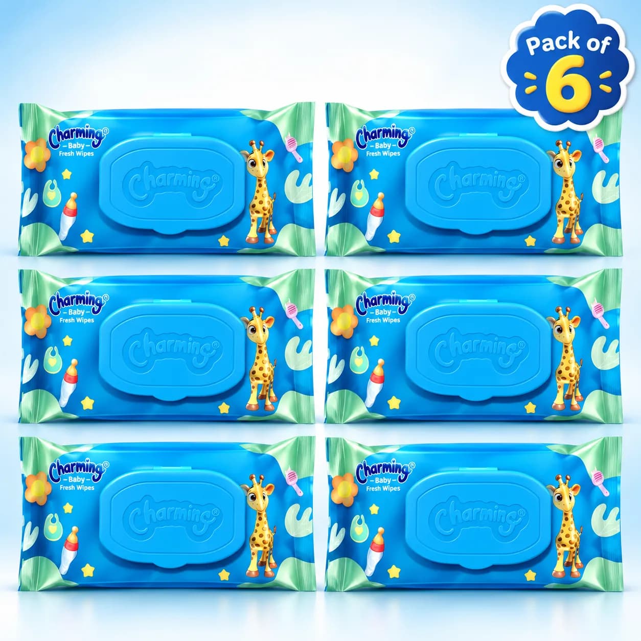 Charming Baby Fresh Wipes – Blue | Pack of 6 | Alcohol-Free Baby Wipes