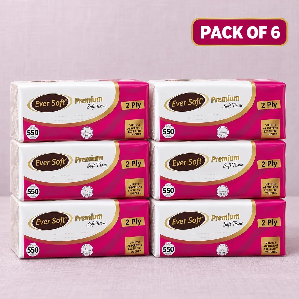 Ever Soft Premium Perfumed Soft Tissue 2 Ply – Pink Pack of 6 | 550 Each