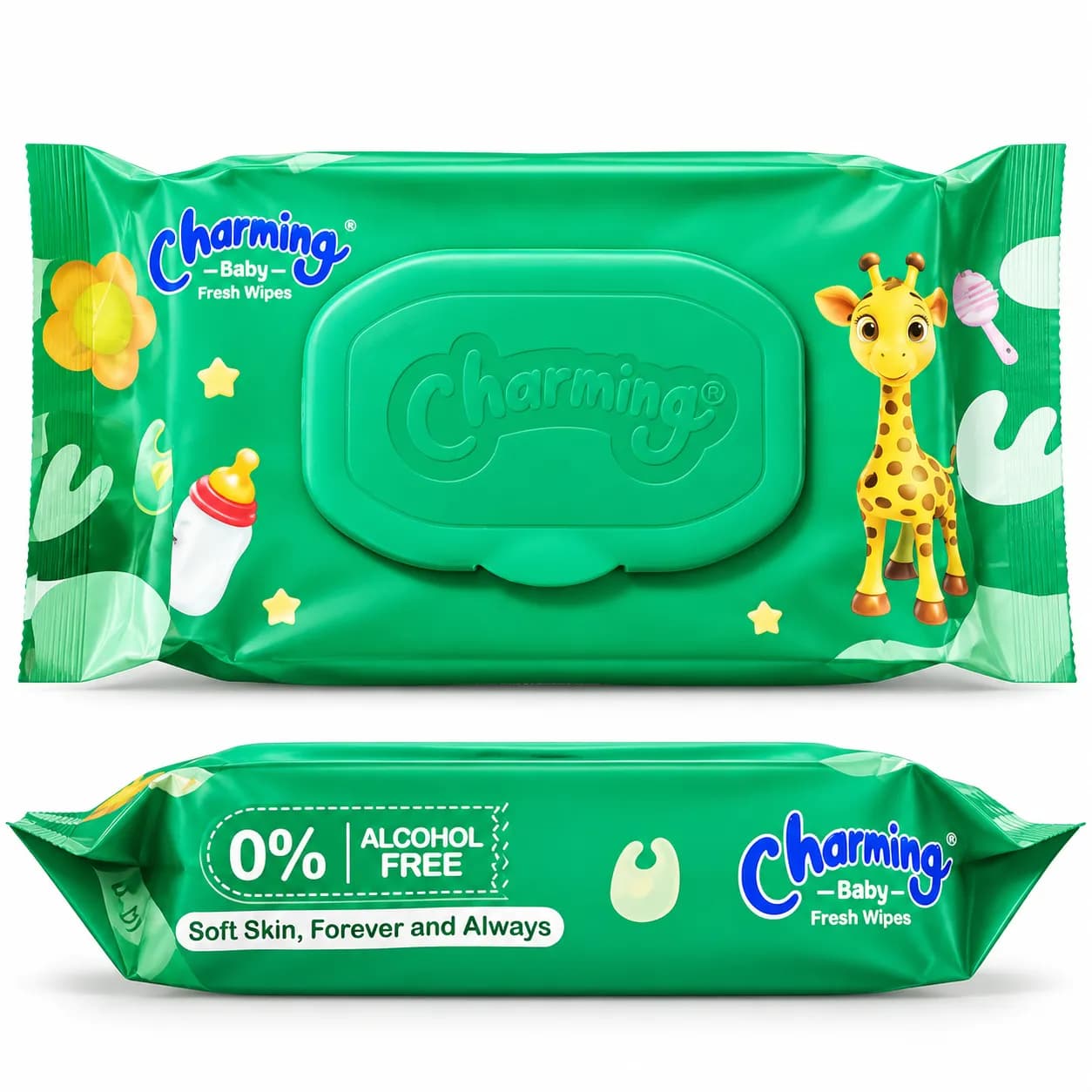 Charming Baby Fresh Wipes – Green Pack | Alcohol-Free Baby Wipes