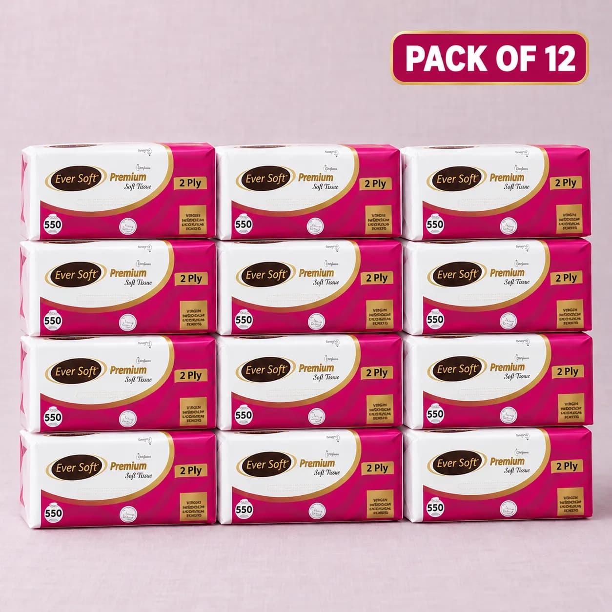 Ever Soft Premium Perfumed Soft Tissue 2 Ply – Pink Pack of 12 | 550 Each
